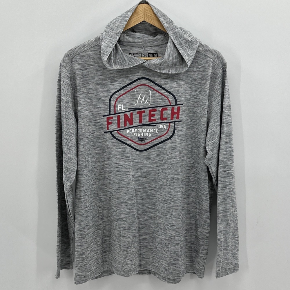 Fintech Hoodie Mens Medium‎ Gray Heaven Performance Fishing Stretch Outdoors NWT